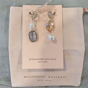 Beautiful statement earrings with genuine topaz and pearl stones.